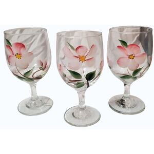 3 VTG 60's Libbey 6" Goblets Franciscan Desert Rose Design Hand Painted